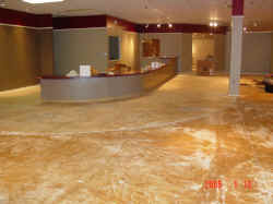 Furniture Store - Acid Stain - Before, floors had Carpet Mastic that had to be removed before acid staining